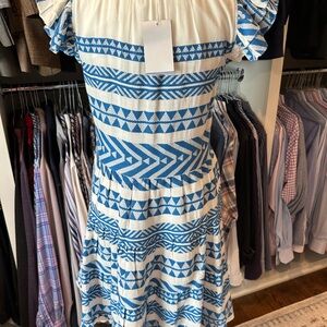 Sail to Sable Blue and White Geometric Mini Dress